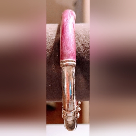 Vintage Milor Sterling Silver & Pink Fushia Enamel Bangle size 7 Bracelet - Picture 8 of 9